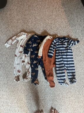 Fleece Navy, Rust, Cream & Gray Footed Pajama Set - Varied Brands